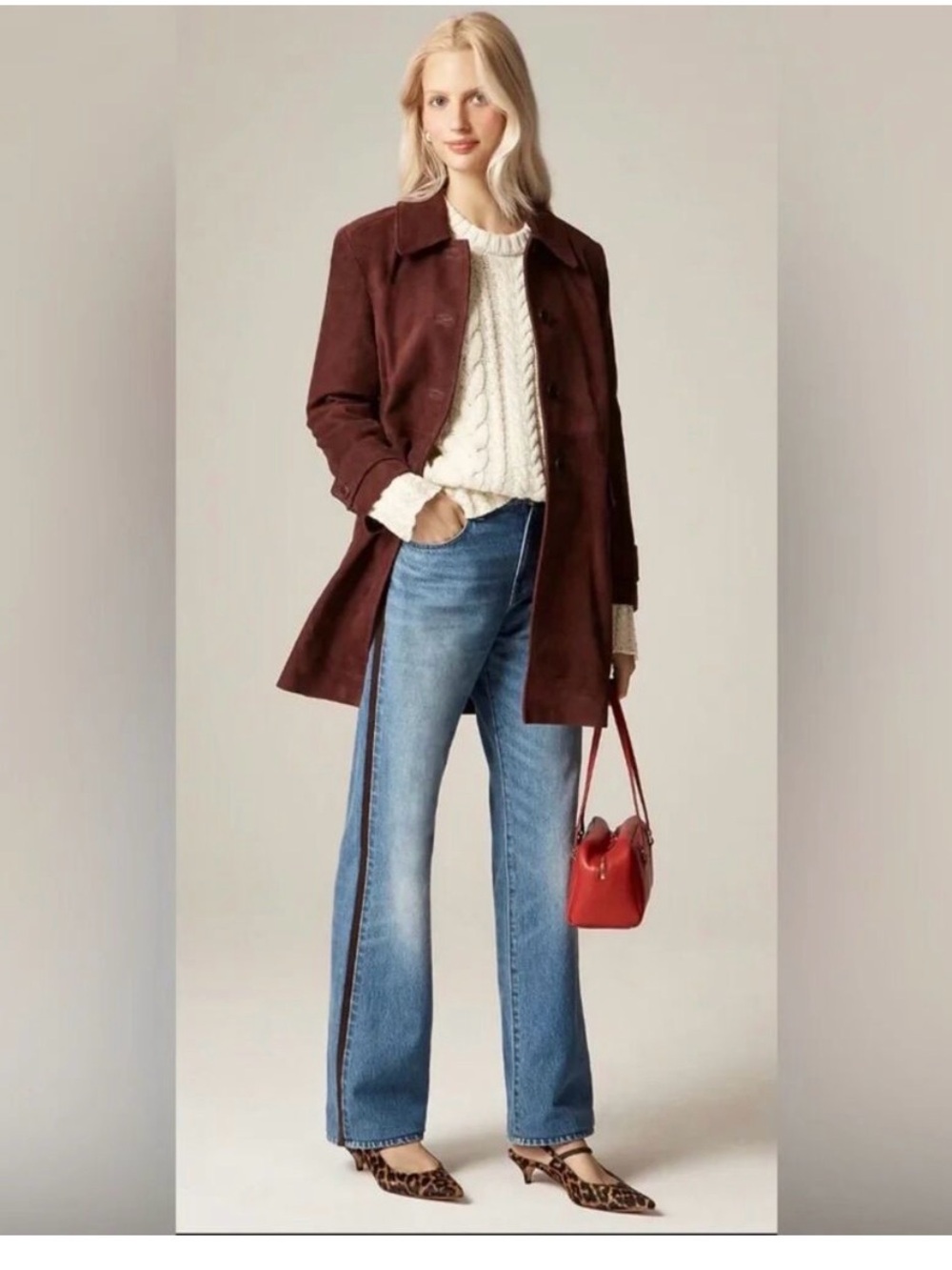 J. Crew Petite Midrise Relaxed Straight Jean with Suede Stripe, 26P